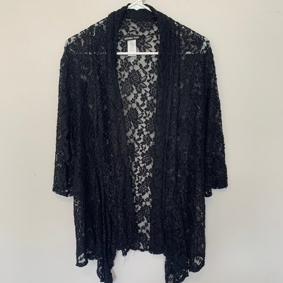 DOUBLE TAKE Tops - DOUBLE TAKE BLACK FLORAL LACE CARDIGAN SIZE 1X